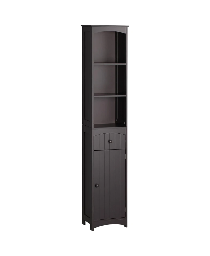 Simplie Fun Bathroom Storage Cabinet, Free Standing Bathroom Storage Unit, Tall Linen Tower with 3-Tier Shelves and Drawer, Brown