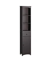 Simplie Fun Bathroom Storage Cabinet, Free Standing Bathroom Storage Unit, Tall Linen Tower with 3-Tier Shelves and Drawer, Brown