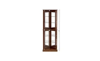 Slickblue Corner Curio Display Cabinet with Glass Shelves Mirrored Back Walnut Finish