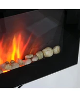 Simplie Fun 28.5" 1500W Electric Wall-Mounted Fireplace with Flame Effect, 7 Color Background Light, Black