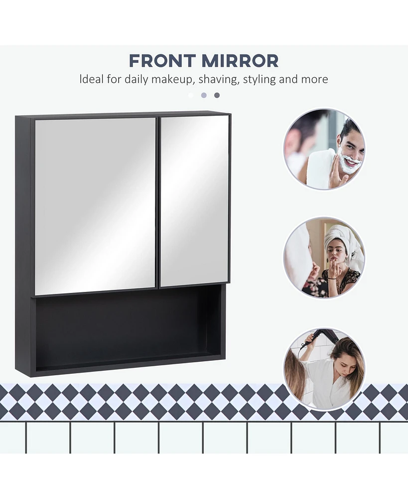 Streamdale Furniture Wall-Mounted Medicine Cabinet, Bathroom Mirror Cabinet with Double Doors and Storage Shelves, Black
