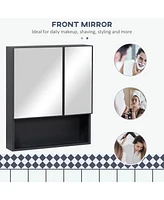 Simplie Fun Wall-Mounted Medicine Cabinet, Bathroom Mirror Cabinet with Double Doors and Storage Shelves, Black