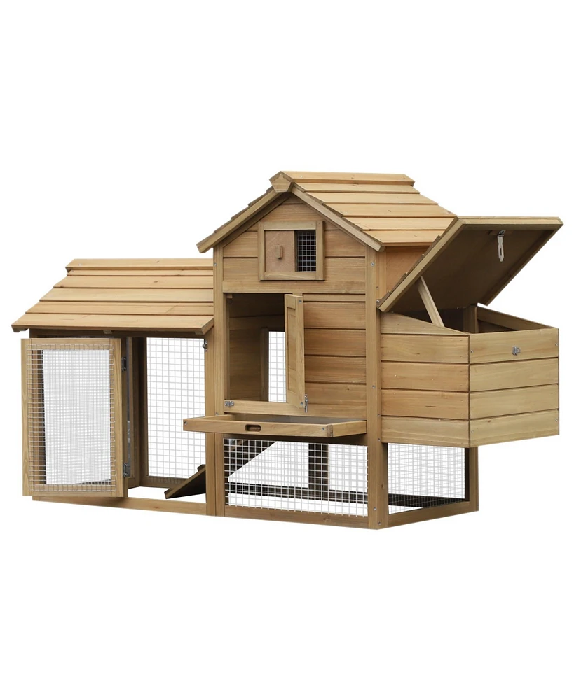 Simplie Fun 59" Small Wooden Chicken coop Hen House Poultry Cage for Outdoor Backyard with 2 Doors, Nesting Box and Removable Tray, Natural Wood