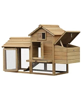 Simplie Fun 59" Small Wooden Chicken coop Hen House Poultry Cage for Outdoor Backyard with 2 Doors, Nesting Box and Removable Tray, Natural Wood