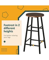 3 Piece Counter Height Bar Table and Chairs Set, Space Saving Dining Table with 2 Matching Stools, Storage Shelf Metal Frame Footrest, Black, Brown
