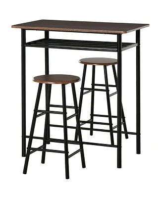 Streamdale Furniture 3 Piece Counter Height Bar Table and Chairs Set, Space Saving Dining Table with 2 Matching Stools, Storage Shelf Metal Frame Foot