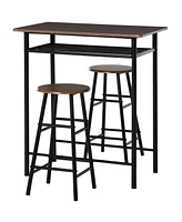 Streamdale Furniture 3 Piece Counter Height Bar Table and Chairs Set, Space Saving Dining Table with 2 Matching Stools, Storage Shelf Metal Frame Foot