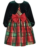 Bonnie Jean Toddler Girls Taffeta Plaid Dress with Velvet Cardigan, 2-Piece Set