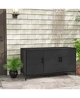 Costway 84 Gallon 3-Door Patio Wicker Storage Cabinet Deck Box with Removable Shelves