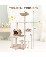 Costway 59" Cattail Cat Tower with Sisal Scratching Posts Perch Condo Soft Hammock Indoor