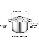 Cook N Home 6 Quart Tri-Ply Clad Stainless Steel Stockpot with Lid, Silver