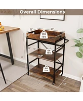Costway 3-Tier Bar Cart with Detachable Tray 4 Lockable Casters & 1 Handy Handle