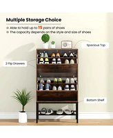 Costway Industrial Shoe Storage Cabinet with 2 Flip Drawers 1 Bottom Metal Shelf Organizer