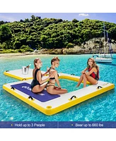 Costway 8 ft x 8 ft Inflatable Floating Dock with Mesh Swim Lounge Removable Insert