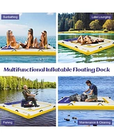 Costway 8 ft x 8 ft Inflatable Floating Dock with Mesh Swim Lounge Removable Insert