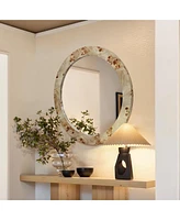 LuxenHome Burlywood Frame 31.5-Inch Round Accent and Vanity Wall Mirror