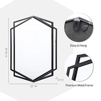 LuxenHome 32" Black Metal Hexagon Frame Wall Accent Mirror Wall Mounted Bathroom Vanity Mirror Decor