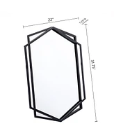 LuxenHome Black Metal Hexagon Frame Wall Accent Mirror