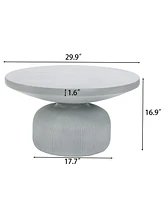 LuxenHome Light Gray MgO Indoor and Outdoor Round Coffee Table