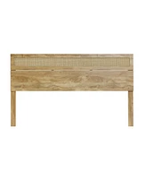 LuxenHome Oak Finish Manufactured Wood with Natural Rattan Top Headboard