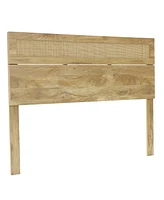 LuxenHome Oak Finish Manufactured Wood with Natural Rattan Top Headboard