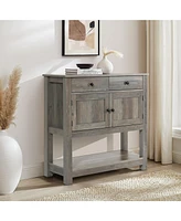 LuxenHome 35.43" Wide Server 2-Drawer 2-Door Buffet Storage Cabinet