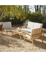 LuxenHome Outdoor Acacia Wood Armchairs with Cushions, Set of 2