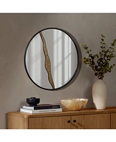 LuxenHome Goldrush Black Metal Frame Round Wall Mirror