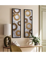 LuxenHome 2-Piece Gold and Brown Metal with Black Rectangle Frame Wall Decor Set