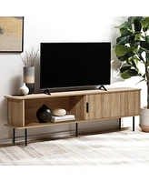 LuxenHome Modern Tv Stand with Storage and Slatted Sliding Doors for TVs Up to 65"