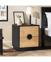 LuxenHome Mid Century Modern Boho 2-Drawer Black Night Stand Small Side Table with Storage