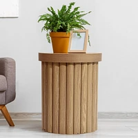 LuxenHome Wood Fluted Round Side Table Mid Century Modern Small End Table for Small Spaces