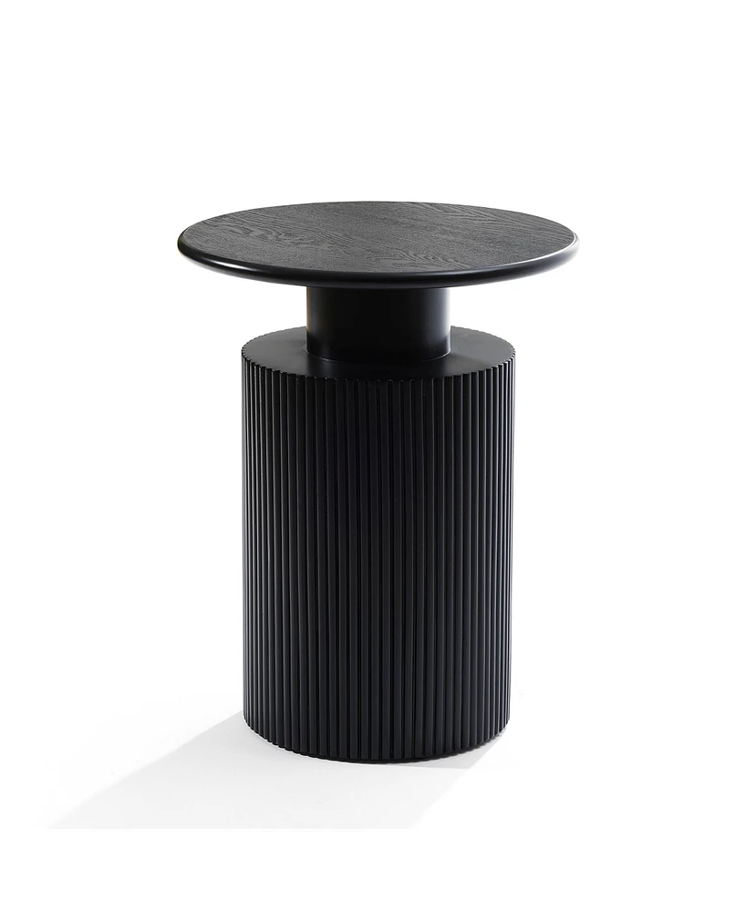 LuxenHome Black Finish Fir and Mdf Wood Accent Round Table