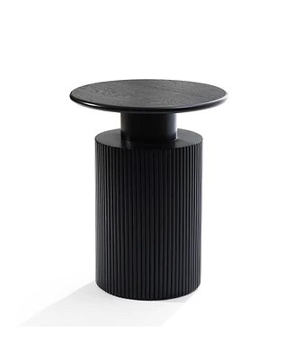 LuxenHome Black Finish Fir and Mdf Wood Accent Round Table