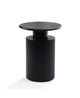 LuxenHome Black Finish Fir and Mdf Wood Accent Round Table