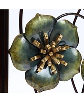 LuxenHome Set of 2 Metal Green, White, and Gold Wild Flowers Wall Decor