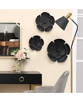 LuxenHome Black with Gold Metal Flowers Wall Decor (Set of 3)