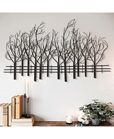 LuxenHome Snowy Black Metal Field of Trees Wall Decor