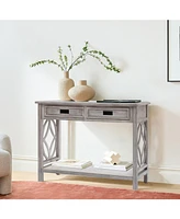 LuxenHome Gray Wood 2-Drawer 1-Shelf Console and Entry Table