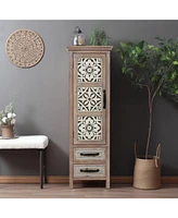 LuxenHome Farmhouse 48" Tower Wood 2-Drawer 1-Door Storage Cabinet