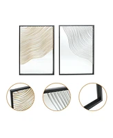 LuxenHome Set of 2 Modern Iron Waves Rectangular Accent Wall Mirrors