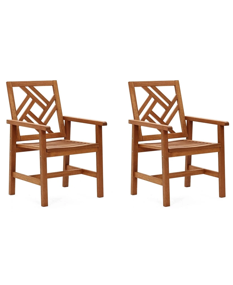 LuxenHome Carmel Solid Wood Outdoor Dining Chair, Set of 2