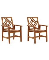 LuxenHome Carmel Solid Wood Outdoor Dining Chair, Set of 2