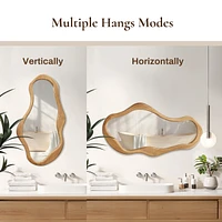 LuxenHome Natural Pine Wood Frame Irregular Oval Wall Mirror Decor Wall Mounted Accent Hanging Mirror