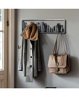 LuxenHome Black Wood 4-Hook Urban Wall-Mounted Coat and Towel Rack