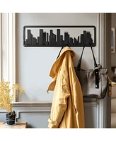 LuxenHome Black Wood 4-Hook Urban Wall-Mounted Coat and Towel Rack