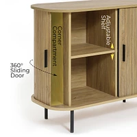 LuxenHome Mid-Century Modern 2-Door Accent Cabinet with Slatted Sliding Doors