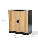 LuxenHome Mid Century Modern Boho 2-Door Black Bamboo Strips Accent Buffet Cabinet with Storage
