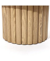 LuxenHome Brown Wood Fluted Round Coffee Table