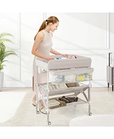Costway Portable Baby Changing Table with Wheels Adjustable Height Large Storage Rack